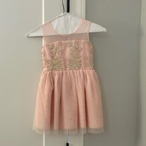 Place Girls' Blush Pink Tulle Dress with Gold Embroidery